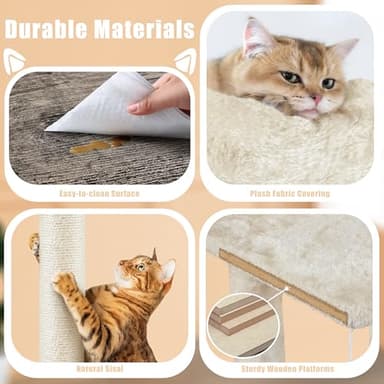 Yaheetech Litter Box Enclosure with Cat Tree, All-in-one Indoor Kitten House w/Scratching Posts, Wooden Cat Litter Box Furniture w/Kitty Condo, Platform, Greige/Beige - Image 6