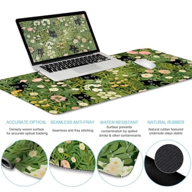LIMKRIAN Cat Ergonomic Mouse Pad with Wrist Rest Desk Mat Set, Green Gaming Mouse Pad Wrist Support, Keyboard Mat Wrist Rest Cup Coaster Funny Office Decor - Image 4