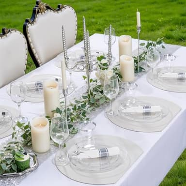 I00000 100PCS Clear Silver Plastic Plates, Clear Plates with Silver Rim, 10 Inch Dinner Plates Premium Party Supply for Wedding Birthdays Party - Image 5