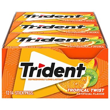 Trident Tropical Twist Sugar-Free Chewing Gum, 14 Count (Pack of 12) (168 Total Pieces) - Image 1