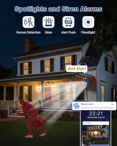 Septekon 2K Solar Security Cameras Wireless Outdoor 2 Pack, 360°PTZ Battery Powered Outdoor Camera, 2.4G WiFi Camera with Spotlight Color Night Vision, Motion Sensor Alarm, IP66, Black - Image 5
