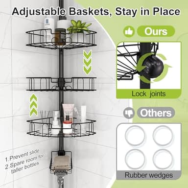 Shower Caddy Tension Pole, Rustproof Corner Shower Caddy Bathroom Organizer 4 Tier Adjustable Shelves for Inside Shower Bathtub Shampoo Accessories Storage Rack, Floor to Ceiling Standing Bath Rack - Image 5