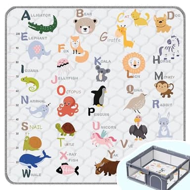 Baby Play Mat，Thick Soft 50" X 50" Playpen mat, Non-Slip and Machine Washable Baby Play Mats for Floor，Crawling Mat for Babies, Toddlers & Infants to Play and Learn (Animal Alphabet-A) - Image 1