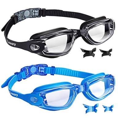 Keary Swim Goggles Pack of 2 Anti-Fog Swimming Goggles for Adults Women Men Youth Junior, No Leaking UV Protection Waterproof Clear Vision Triathlon Pool Goggles with 3 Size Nose Pieces & Earplugs - Image 1