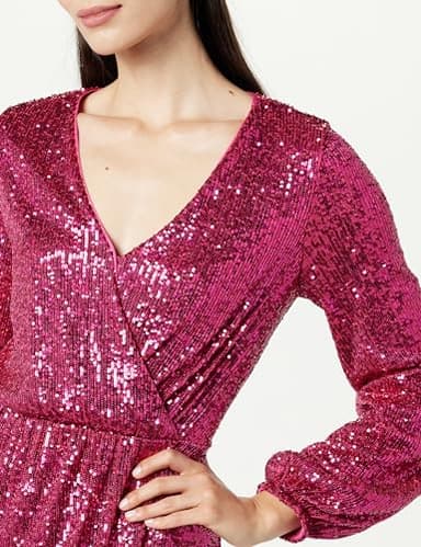 The Drop Women's Helena Sequin Wrap Dress Luminous Pink, M - Image 3