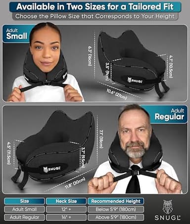 SNUGL Travel Pillow – Memory Foam - Travel Pillows for Airplanes - Neck Pillow for Airplane with Carry Bag & Clip – Neck Support Pillows for Pain Relief (Adult Small - Black) - Image 5