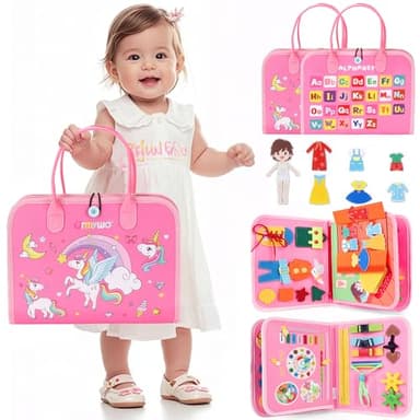 URMYWO Toddler Busy Board - Busy Book Montessori Toys for 1 2 3 4 Year Old - Preschool Learning Activities with Alphabet Number Animal, Educational Travel Toys Birthday Gifts for Kids - Image 1