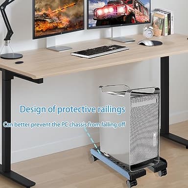 Adjustable Mobile CPU Stand, Ventilated Computer Tower Stand with 4 Caster Wheels Fits Most PC Tower, Under Desk CPU Holder PC Floor Cart Computer Riser for Gamers and Students (Large Black) - Image 7