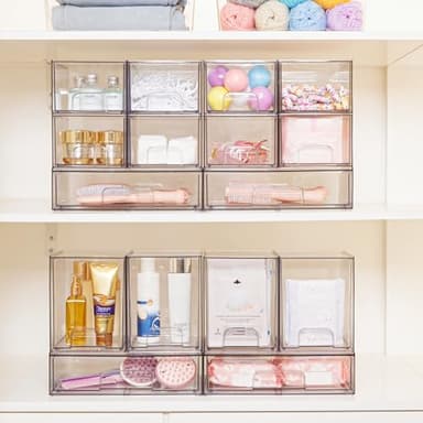 Vtopmart 7.6" H Clear Stackable Storage Drawers, 4 Pack Plastic Organizers Bins for Skincare, Cosmetics,Beauty Supplies,Ideal for Vanity, Bathroom,Kitchen Countertop,Cabinet Organization - Image 2