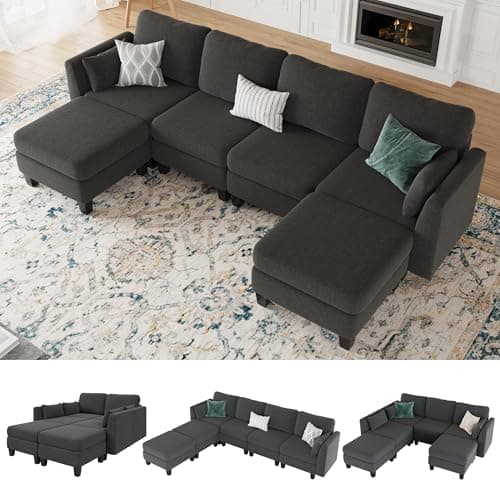 Huatean Home Modular Sectional Sofa, Convertible U Shaped Sofa Couch with High Density Memory Foam, 6 Seat Comfy Modular Sofa Couch for Living Room, Modern U Shaped Sectional Sofa, Dimgrey - Image 1