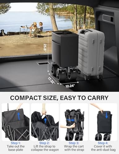 everyfun Pro Collapsible Wagon, 440 lbs Foldable Utility Wagon Cart with Big Wheels, Heavy Duty Folding Wagon for Beach/Garden/Camping/Grocery-Black - Image 4