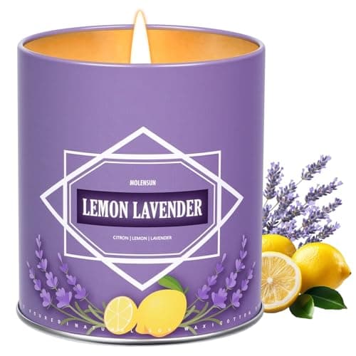 Lemon Lavender Candle, Candles for Home Scented, 9 oz Soy Wax Candle Gift for Women Men, Aromatherapy Tin Jar Candle - Image 1