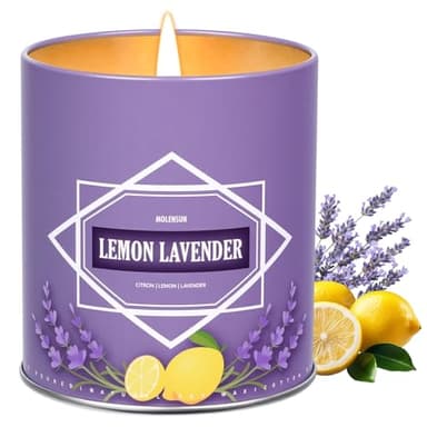 Lemon Lavender Candle, Candles for Home Scented, 9 oz Soy Wax Candle Gift for Women Men, Aromatherapy Tin Jar Candle - Image 1