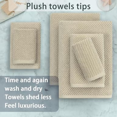 VOOVA & MOVAS Bath Towel Sets - 100% Cotton | Quick Dry | Light Weight | Thick | Soft, Beige Towels Set of 6, 2 Large Bath 30" x 56", 2 Hand 18" x 28", 2 Washcloths 13" x 13", Tan Towel Gift Set - Image 5