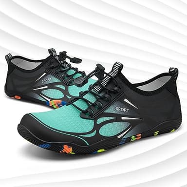 Water Shoes for Men Women River Shoes Adult Swim Beach Lake Pool Aqua Socks Barefoot Quick Dry for Hiking Surfing Kayaking Cruise Ship Essentials Size Women 8.5 / Men 7(Black Green) - Image 5