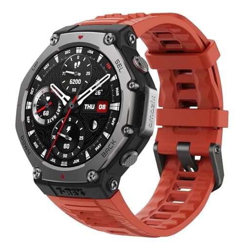 Amazfit T-Rex 3 Rugged/Military Smart Watch 48mm, 27 Day Battery, GPS (with Privacy), Offline Maps, 328 Feet Water-Resistant, 170 Fitness/Sport Modes, AI, Voice Control, for Android or iPhone, Lava - Image 1