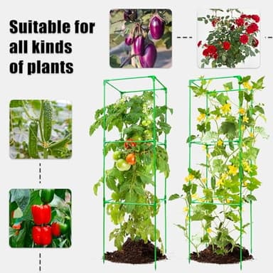 warmfarm Pack 2 Tomato Trellis Plant Stand Made by Fiberglass Pole,47 Inches Heavy Duty Tomato Cages for Garden,Reusable Plant Support for Vegetable Garden, Vegetables, and Flowers - Image 5