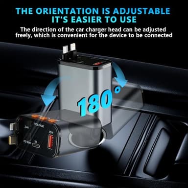 Retractable Car Charger,5 in 1 Fast Cars Phone Charger 60w,Bluetooth 5.3 FM Transmitter Adapter,Handsfree Call,MP3 Player,2 Retractable Cables and USB Chargers, for Phone,Galaxy,Pixel (Black) - Image 2