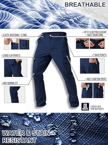 Winvote Men's Cargo Work Pants Water Resistant Tactical Pants 29" Lightweight Hiking Ripstop Pants Outdoor Apparel Navy Blue 38 - Image 3