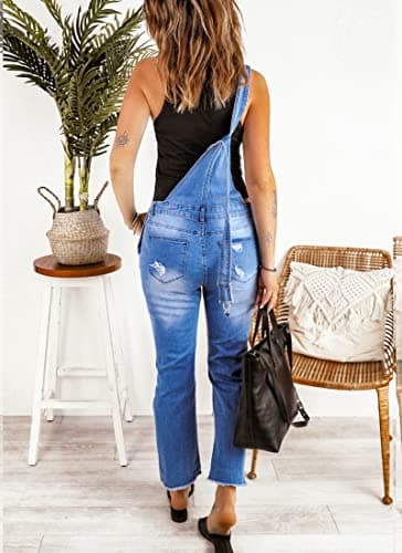 luvamia Flexclusive Women's Casual Distressed Overalls Adjustable Denim Bib Jumpsuits for Women Jean Overalls Pants Trendy Jumpsuits Blue Size Medium - Image 6