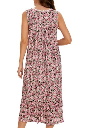 AVIIER Cotton Nightgowns for Women Sleeveless House Dress Ladies Long Nightdress with Pockets (Black Rose, Large)… - Image 5