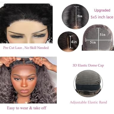 Bugtum Glueless Wigs Human Hair Pre Plucked Pre Cut 5x5 Hd Lace Closure Wear and Go Deep Wave Curly Lace Front Wigs for Black Women Wet and Wavy Natural Hairline (22 Inch) - Image 3