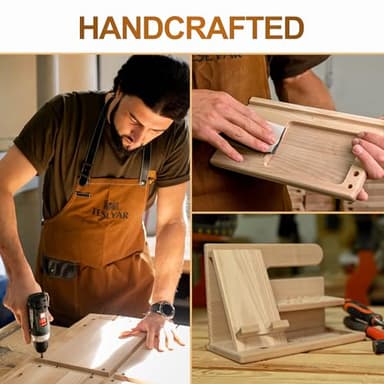 TESLYAR Wood Phone Docking Station for Men - Desktop or Nightstand Organizer - Birthday Gifts for Men, Dad - Anniversary Idea from Wife - Key Holder, Stand Wallet, Watch & Essentials (Chestnut) - Image 9