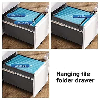 DEVAISE 2 Drawer Mobile File Cabinet with Lock, Commercial Vertical Filing Cabinet for Home Office, White - Image 5