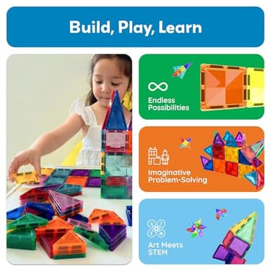 PicassoTiles 60 pcs Mini Magnetic Tiles Magnet Toys Travel-Friendly On-The-Go Building Blocks for Kids Compact Lightweight Creative playset Preschool Montessori Early Learning STEM Kids Toy Ages 3+. - Image 3