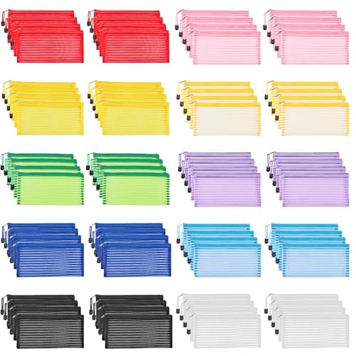 JARLINK 80 Pack Mesh Zipper Pouch, Pouch Bulk in 10 Colors, Multipurpose Storage Bags for Organizing Makeup Essentials, Travel Accessories, Office, School and Teacher Supplies - Image 1