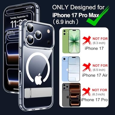 xiwxi for iPhone 17 Pro Max Case with Kickstand,[Compatible with Magsafe][1*Screen Protector],Military-Grade Protection & Anti-Yellowing,Magnetic Phone Case for iPhone 17 Pro Max,Clear - Image 2