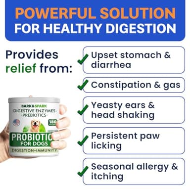 Bark&Spark Dog Probiotics & Digestive Enzymes (Gut Health) Allergy & Itchy Skin - Pet Diarrhea Gas Treatment Upset Stomach Relief, Digestion Health Prebiotic Supplement Tummy Treat (180Ct Chicken) - Image 5