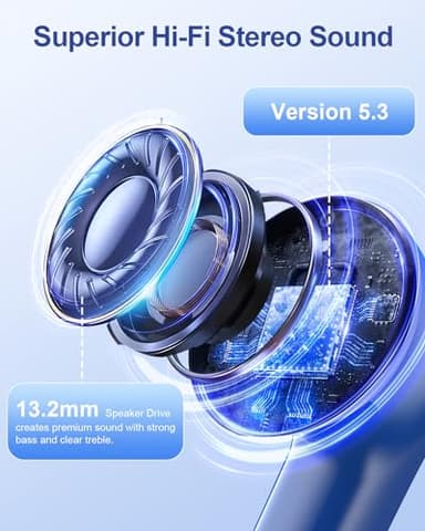 HUIFU Ear Buds Wireless Earbuds - Bluetooth Headphones 40H Playtime LED Display Deep Bass Stereo in-Ear Earphones with IPX7 Waterproof for iPhone Android Phone Tablet Laptop, Navy Blue - Image 3