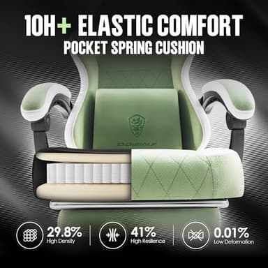 Dowinx Gaming Chair Fabric with Pocket Spring Cushion, High Back Ergonomic Computer Chair with Footrest for Adults, Massage Lumbar Support Swivel Game Chair for Office Gaming 300LBS, Green - Image 4