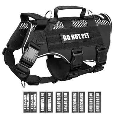 WINSEE Mesh Dog Harness with 10 Pet Patches for Medium Service Dog in Training, Breathable Tactical Molle Vest with Double Handle, Reflective Military Pet Vest for Walking Hiking - Image 1
