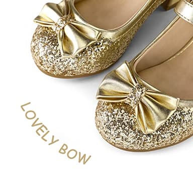 K KomForme Girl's Dress Shoes Mary Jane Glitter 1.5 in Low Heel Wedding Party Princess Shoes for Toddler/Little/Big Kids Gold - Image 3