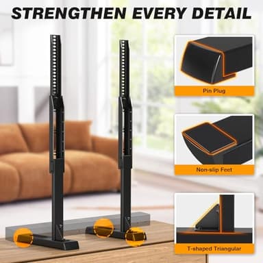 5Rcom Universal TV Stand, Large TV Legs for 37-86 Inch Flat Curved TVs with Cable Management, 6 Height Adjustment Table Top TV Mount Stand Up to 150lbs, Black - Image 5