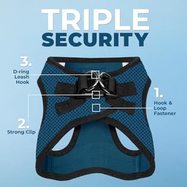 Best Pet Supplies - All Weather Mesh / Plush, Reflective, No Pull Harness for Small, Medium Dogs, Cats - Secure with Hook & Loop Fastener, Buckle, Double D-Rings - Blue/Black Trim, L - Image 2