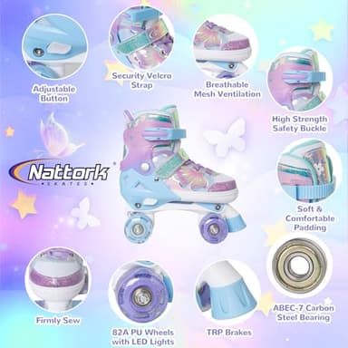 Kids Roller Skates for Girls Boys - Purple for Teenagers Youth Age 10 11 12 - Adjustable All Light up Wheels Butterfly and Flower Indoor Outdoor Sports Birthday Gift for Son and Grandson - Image 3