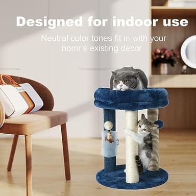 MECOOL Cat Scratching Post Tree with Tower Soft Bed.Natural Quality Sisal Carpet Jute Scratch Posts with Three Hanging Ball Toys and Massage Brush for Indoor Cats and Kittens Blue - Image 5
