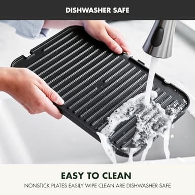 GreenPan 6-in-1 Multifunction Removable Plate Indoor Grill & Electric Griddle, Diamond Infused PFAS Free Ceramic Nonstick Reversible Plates, Opens Flat, Adjustable Temp, Panini Press, Black - Image 8