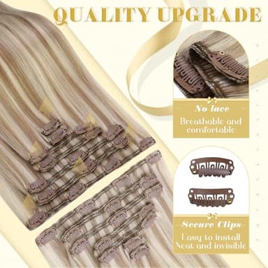 Ve Sunny Clip in Hair Extensions Real Human Hair Highlights Human Hair Clip in Extensions Dark Ash Blonde Highlights Light Blonde Real Hair Extensions Clip in Human Hair Comfortable 7pcs 20inch 120g - Image 2