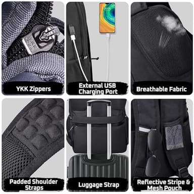 MOZETO Laptop Lunch Backpack for Men, Tactical Inspired Utility Anti-Theft Work Bag with Cooler Compartment Lunchbox (Black, 17 Inch) - Image 5