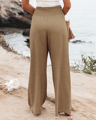 Angerella Women's Lounge Pants Casual Comfort High Waist Wide Leg Capri Palazzo Pants Solid Color Vacation Trousers with Pockets Camel M - Image 5