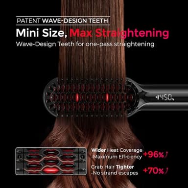 TYMO Hair Straightener Brush - Upgraded Ionic Compact Straightening Brush for Women with Wave-Design Bristles, Fast, Smooth Styling, Lightweight Hot Comb & Travel Flat Iron, 1 Billion Ions, Black - Image 3
