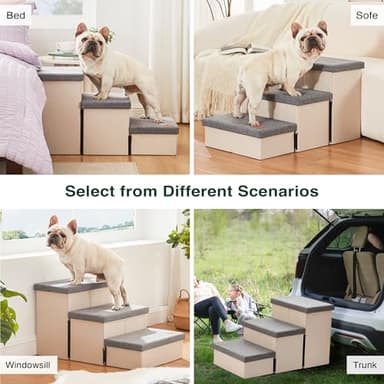 Love's cabin Dog Stairs for High Bed 18"H,Foldable Pet Stairs for Small Medium or Large Dogs Puppy with Storage for Bed or Couch, Cat Dog Steps Ramp with Zip up to 200 lbs(Light Grey,3 Steps no Condo) - Image 6