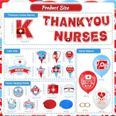 HOWAF Nurse Appreciation Week Decoration Set, 1 Glitter Thank You Nurse Banner, 18pcs Nurse Week Balloons, 6pcs Thank You Nurse Hanging Swirls, 13pcs International Nurse Day Cupcake Topper - Image 3