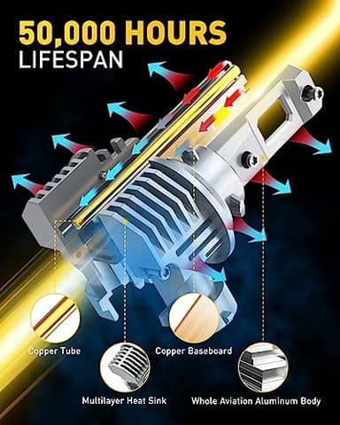 AUXITO 9005/HB3 H11/H8/H9 LED Bulbs Combo, 50000LM Bright 6500K Cool White, 120W Fanless Light Bulbs, Pack of 4 - Image 4