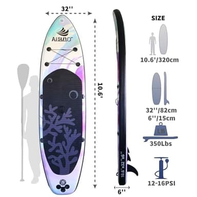 AISUNSS Inflatable Paddle Board for Adult, Paddle Board for All Skill Levels, Wide SUP Board with Primium Accessories Include SUP Carry Bag, Hand Pump, 10L Waterproof Bag and Adj Paddle - Image 7