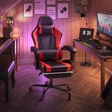 Shahoo Gaming Chair with Footrest and Massage Lumbar Support, Ergonomic Computer Chairs 360°Swivel and Height Adjustable Seat with Headrest for Office or Bedroom, Study Room, Red - Image 2